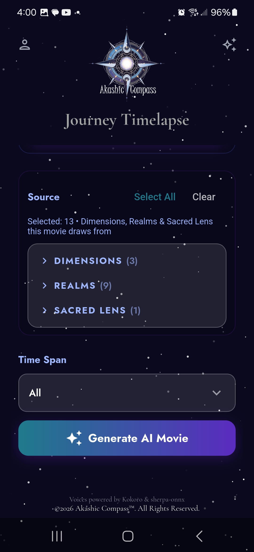 Journey Timelapse in the Akashic Compass Android app